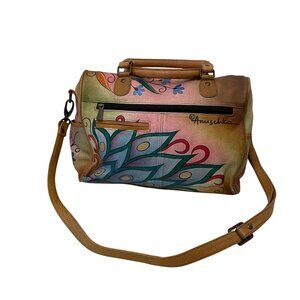 Anuschka Leather Satchel Hand-Painted All Large Zip Around Satchel